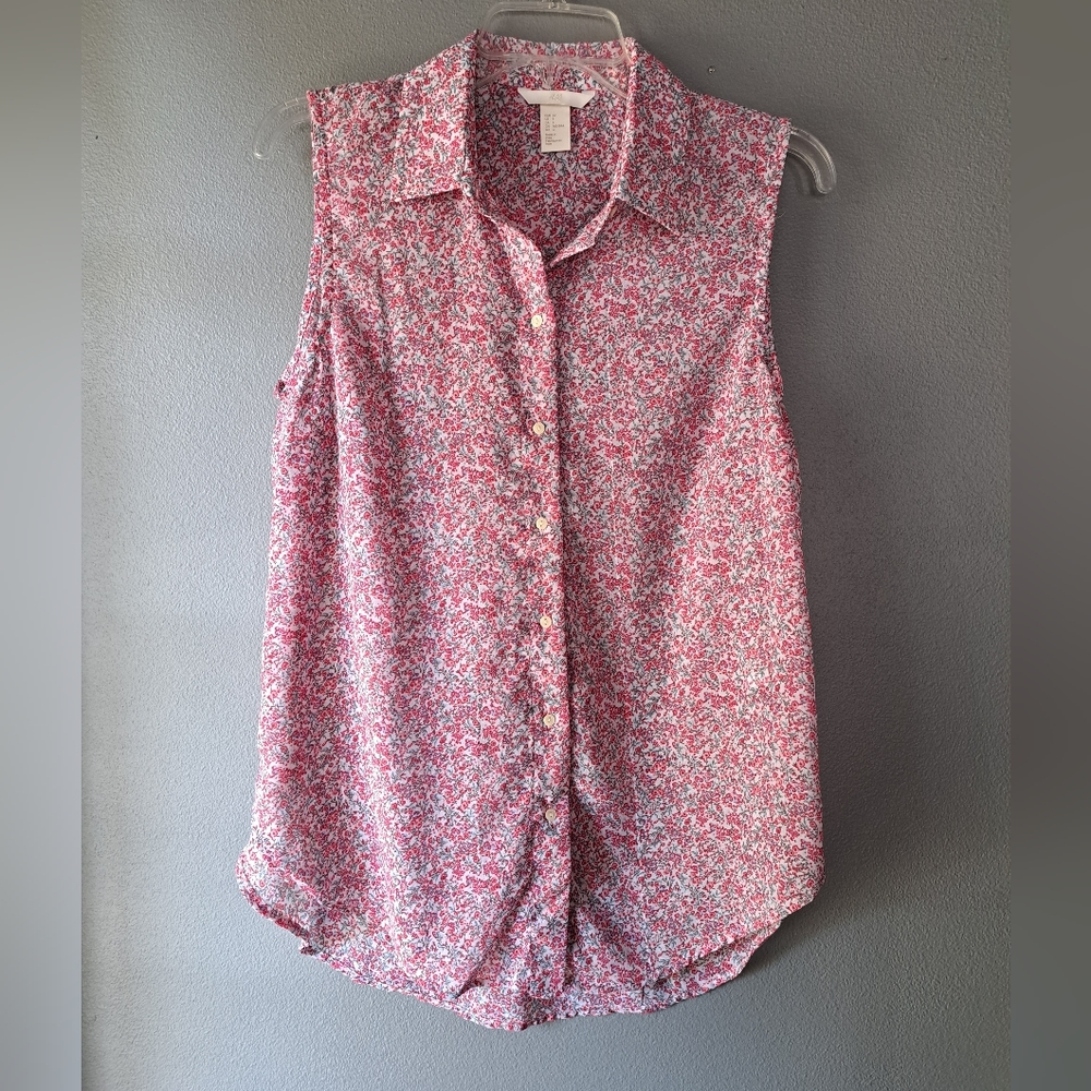 H&M Red, Pink, Cream Sleeveless Button Down Top, Size 4